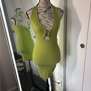 Lime Green Ribbed Halter Dress